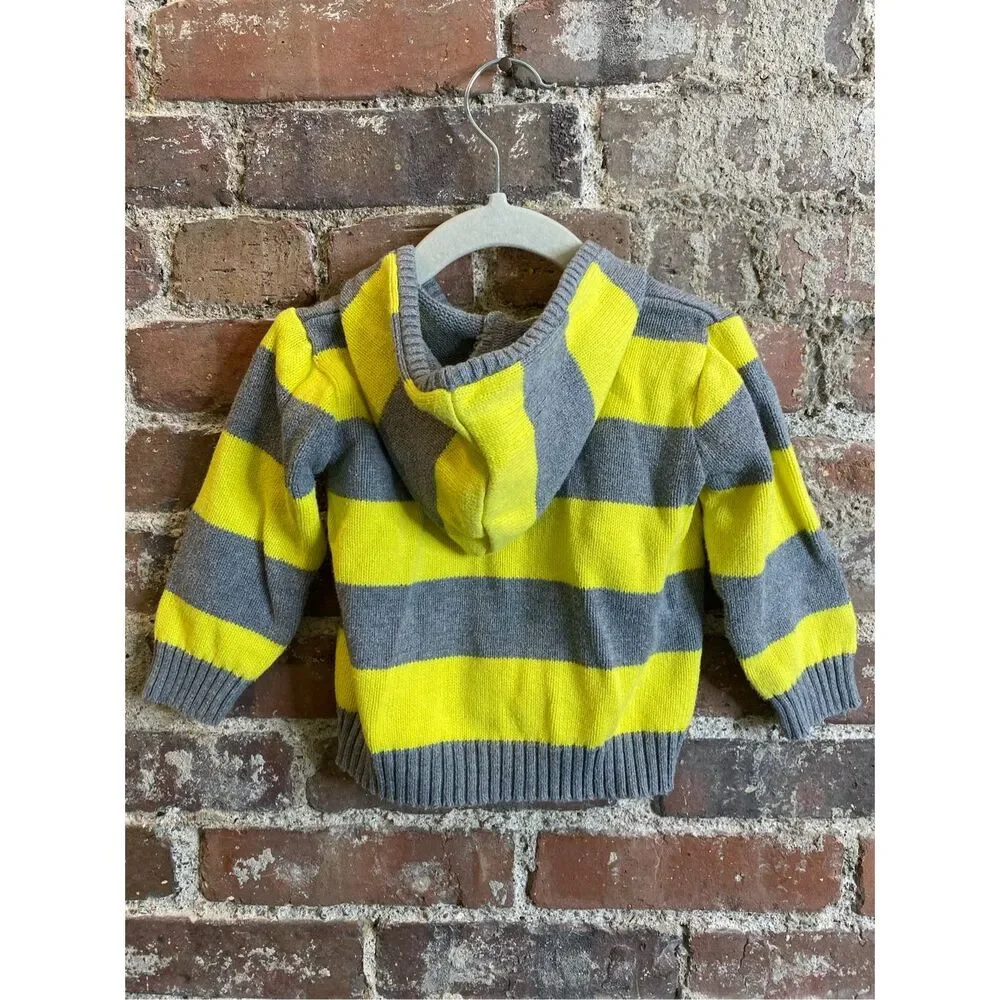Carter’s Yellow/Gray Striped Hooded Full Zip Cardigan Sweater Baby Size 9 Months